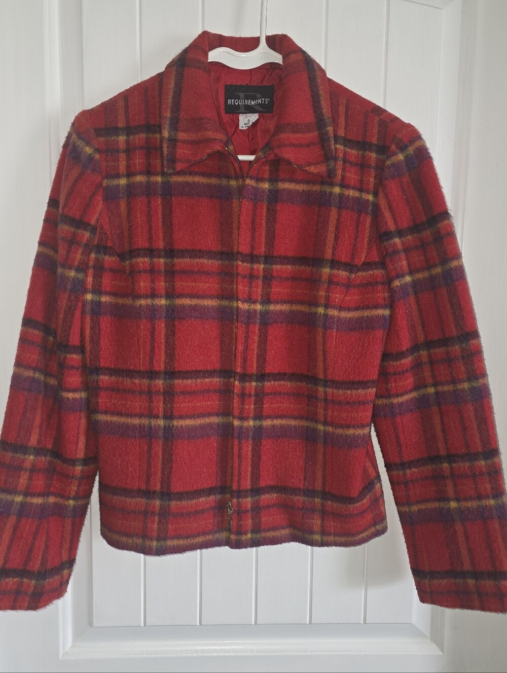 REQUIREMENTS Red Plaid Wool Blend Zip-Front Jacket Size 6